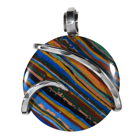 Fordite Pendant Hand Wrapped in Silver