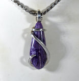 Sugilite Crystal Hand Wrapped Stone Pendant in Silver