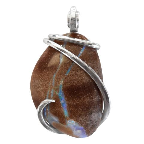 Cantera Fire Opal Crystal Stone Pendant Hand Wrapped in Silver