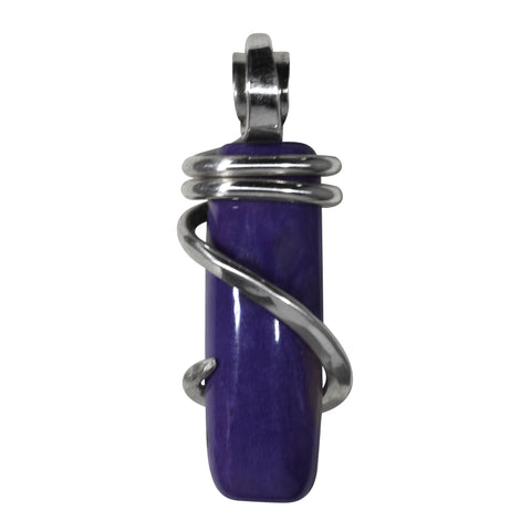 Sugilite Crystal Hand Wrapped Stone Pendant in Silver by Bellas Pendants