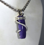 Sugilite Crystal Hand Wrapped Stone Pendant in Silver by Bellas Pendants