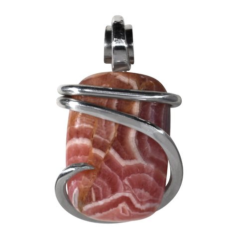 Rhodochrosite Crystal Stone Pendant  Hand Wrapped in Silver
