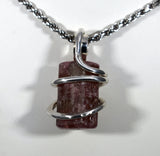 Pink Tourmaline Crystal Stone Pendant Hand Wrapped in Silver