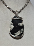 Chinese Writing Stone Pendant Hand Wrapped in Silver