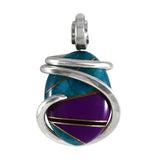 Chrysocolla/Sugilite/Black Onyx Stones Inlay with Gold Hand Wrapped Pendant in Silver (Antique Bead)