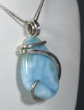 Larimar  Crystal Stone Pendant Hand Wrapped in Silver