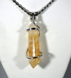 Citrine Crystal Quartz Point Stone Pendant Hand Wrapped in Silver