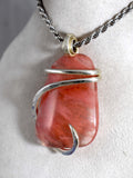 Cherry Quartz Crystal Stone Pendant Hand Wrapped in Silver