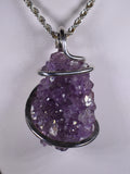 Amethyst Drusy Crystal Stone Pendant Hand Wrapped in Silver