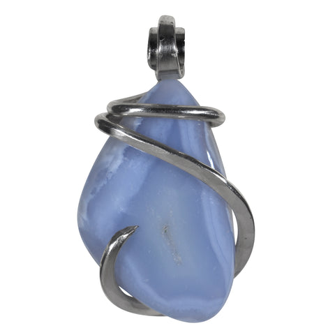 Blue Lace Agate Hand Wrapped Pendant in Silver