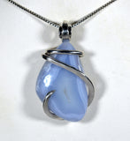 Blue Lace Agate Handmade Pendant Wrapped  in Silver