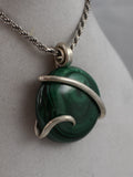 Malachite Crystal Stone Pendant Hand Wrapped in Silver