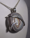 Fordite Stone Handmade Pendant Wrapped in Silver