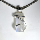 Rainbow Moonstone Crystal Quartz Stone Pendant Hand Wrapped in Silver