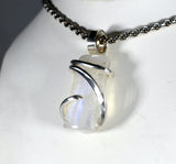 Rainbow Moonstone Crystal Quartz Stone Pendant Hand Wrapped in Silver