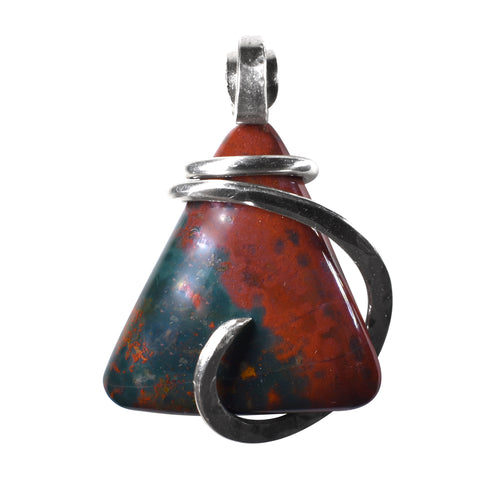 Bloodstone Crystal Hand Wrapped Stone Pendant in Silver