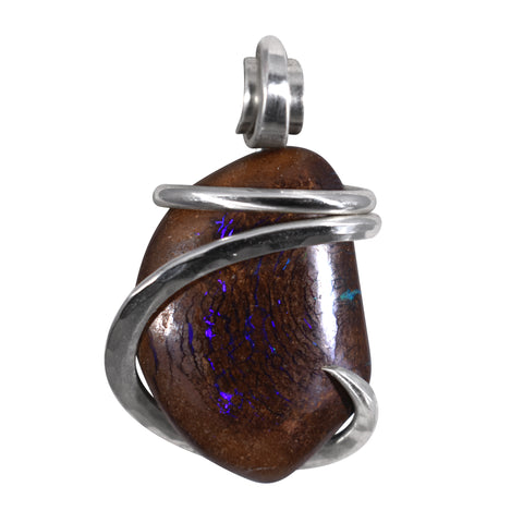 Bolder Opal Stone Pendant Hand Wrapped in Silver