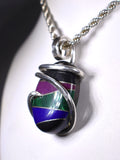 Sugilite/Malachite/Lapis Lazuli/Black Onyx Inlay with Gold Stone Pendant Hand Wrapped in Silver (Antique Bead)