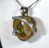 Ethiopia Fire Opal Heart Crystal Stone Heart Pendant Hand Wrapped in Silver