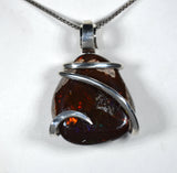 Mexican Fire Opal Crystal Stone Pendant Hand Wrapped in Silver