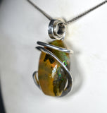 Ethiopia Opal Crystal Stone Pendant Hand Wrapped in Silver