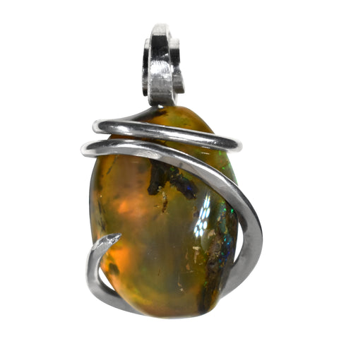 Ethiopia Opal Crystal Stone Pendant Hand Wrapped in Silver