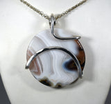 Crazy Lace Agate Stone Handmade Pendant Wrapped in Silver