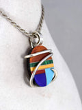 Multiple Stones Inlay Hand Wrapped Pendant in Sterling Silver