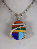 Multiple Stones Inlay Hand Wrapped Pendant in Sterling Silver