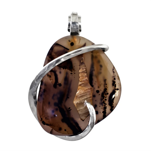 Montana Agate Hand Wrapped Stone Pendant in Silver