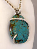Turquoise Tyrone Stone Pendant Hand Wrapped in Silver